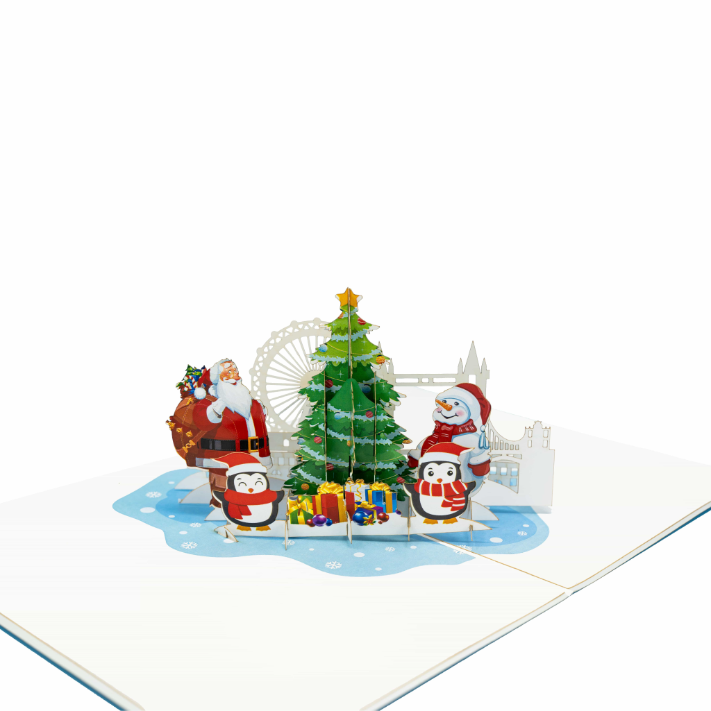 Schneemann, Santa und Pinguine Pop-Up Karte