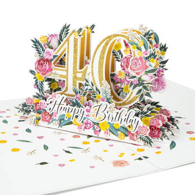 Zum 40. Geburtstag mit Blumen Pop-Up Karte