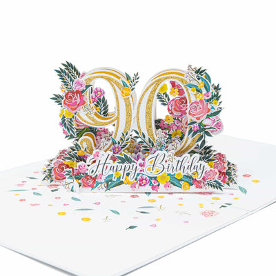 Zum 90. Geburtstag mit Blumen Pop-Up Karte