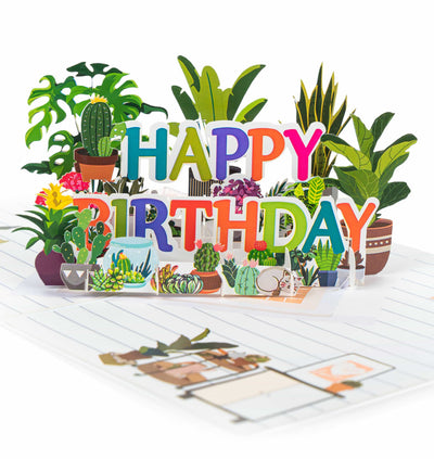 Happy Birthday und Pflanzen Pop-Up Karte