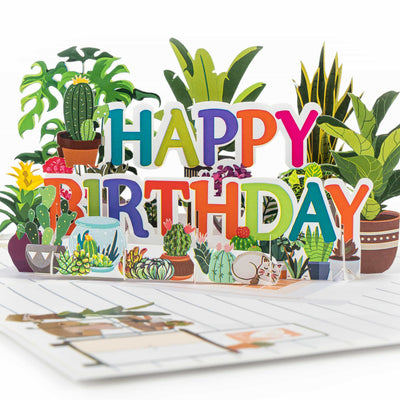 Happy Birthday und Pflanzen Pop-Up Karte