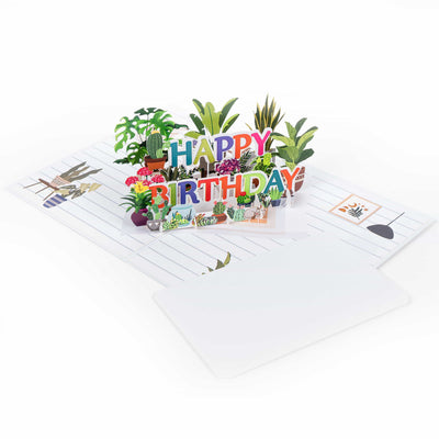 Happy Birthday und Pflanzen Pop-Up Karte