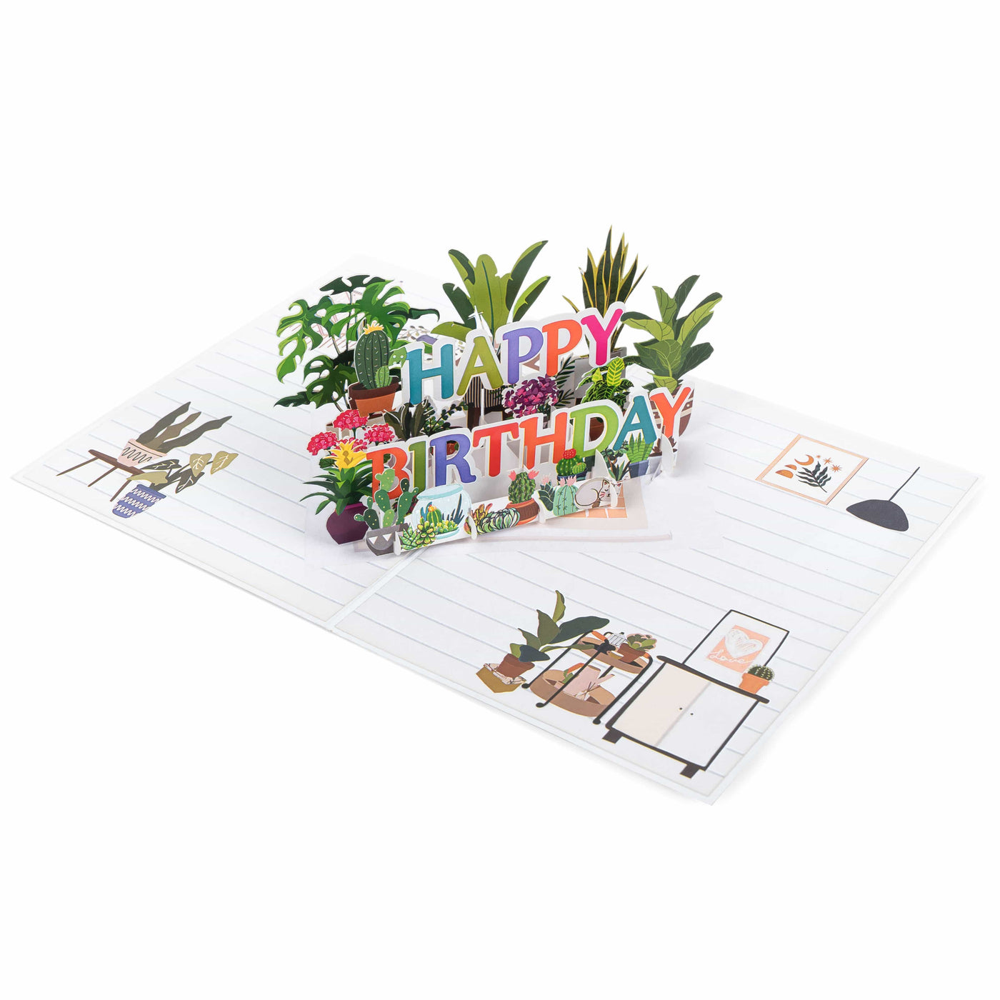 Happy Birthday und Pflanzen Pop-Up Karte