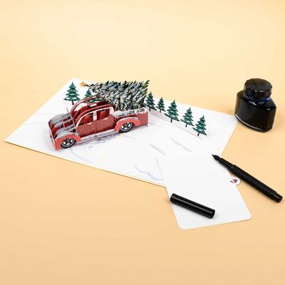 Truck und Weihnachtsbaum Pop-Up Karte