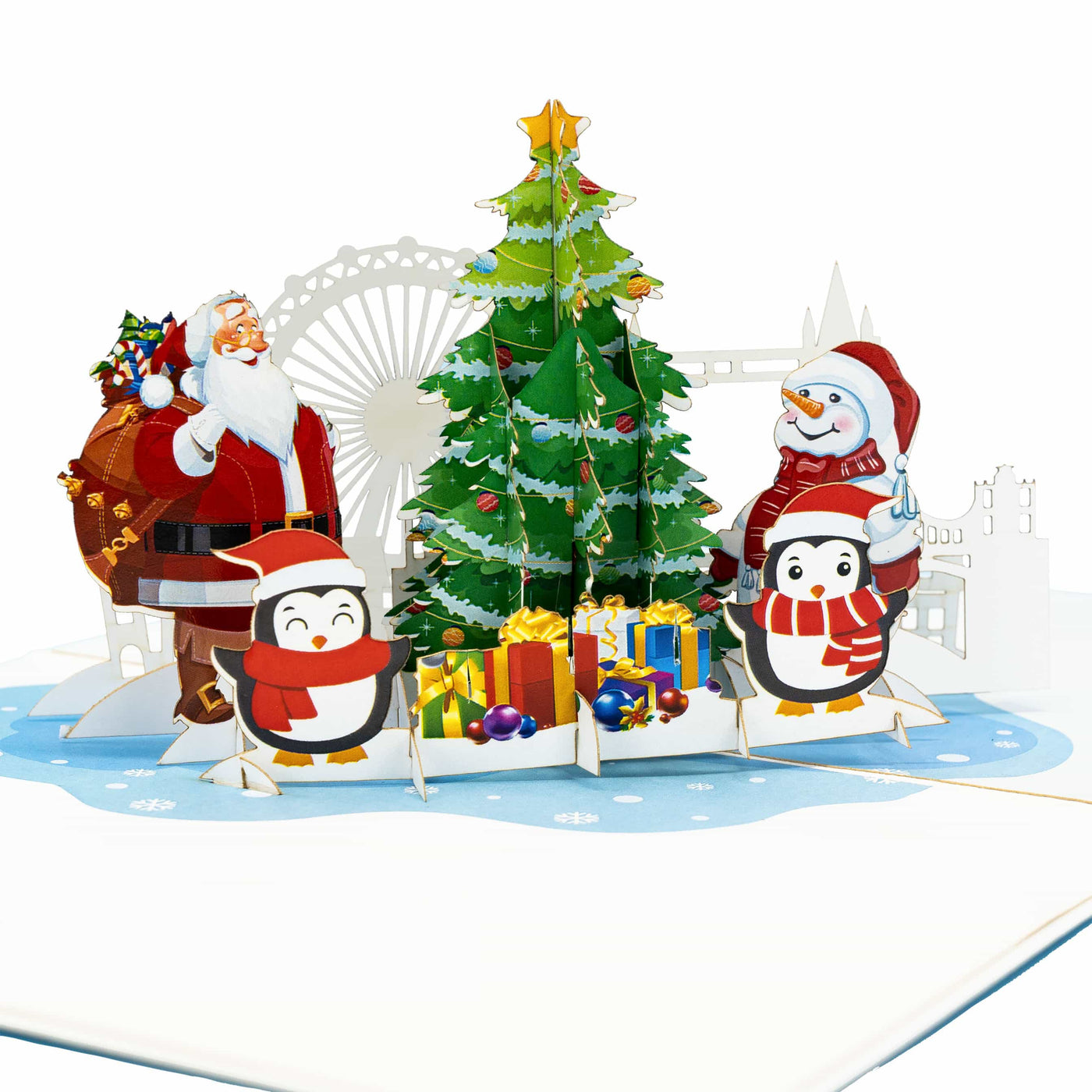 Schneemann, Santa und Pinguine Pop-Up Karte