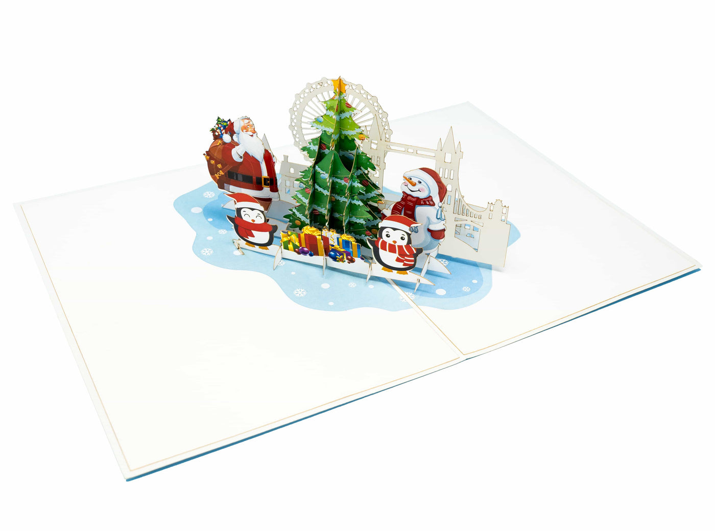 Schneemann, Santa und Pinguine Pop-Up Karte