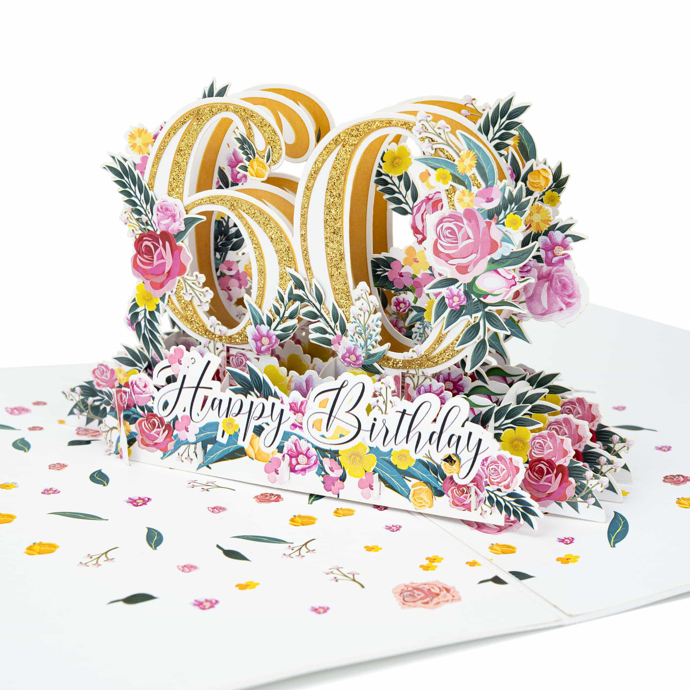 Zum 60. Geburtstag mit Blumen Pop-Up Karte